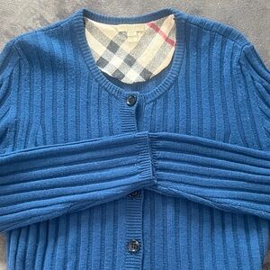 Burberry Royal Blue Ribbed Button-Front Cardigan